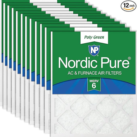 Nordic Pure 10x20x1 (Actual Size: 9 1/2 x 19 1/2 x 3/4) Poly Green MERV 6 AC Furnace Air Filters – Reduces Dust, Pollen, Pet Dander & Allergens – 12-Pack