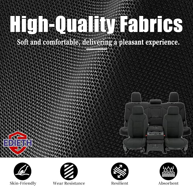 Front & Rear Seat Covers for Chevy Silverado & GMC Sierra 1500 Crew Cab 2019 2020 2021 2022 2023 2024 2025 2026 Full Set with Headrest and Rear Cup Holder Foam Padded - Black