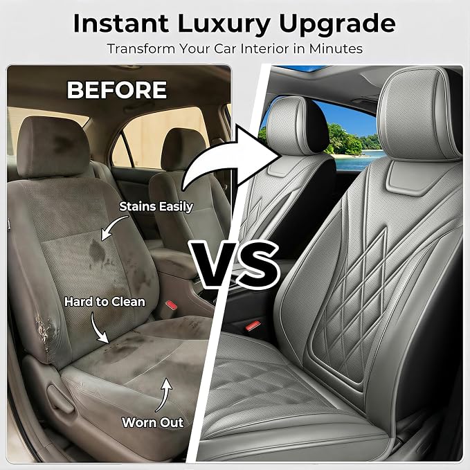 Fit Maverick Car Seat Covers for Ford Maverick 2022-2025 2026 - Luxury Leather, Anti-Slip, All-Weather Seat Cushions, Waterproof & Breathable, Airbag Compatible, Full 5-Seat Set (Gray)