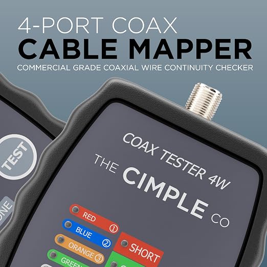 THE CIMPLE CO Coax Cable Tester, Tracer, and Toner - 4-Port Coaxial Cable Mapper and Locator with Color-Coded Remotes - Wire Tracer and Continuity Tester for Up to 4 Locations - 4 Ports, Black