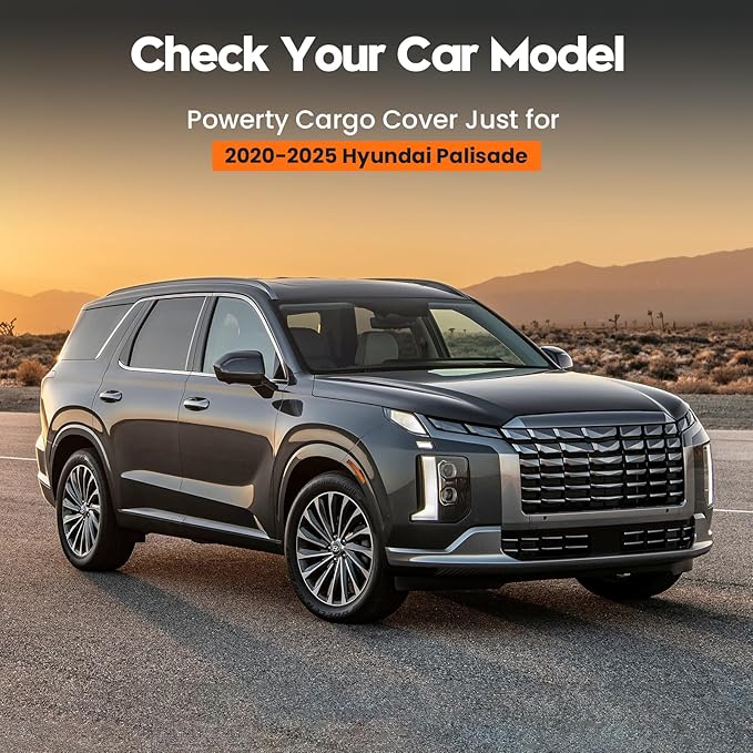 Powerty Retractable Cargo Cover for 2020-2025 Hyundai Palisade, Carbon Fiber Texture Trunk Cover Privacy Screen Rear Security Shade for Palisade Accessories