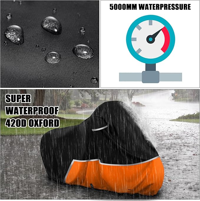 Waterproof Motorcycle Cover Compatible with KTM Adventure 250/390/790/890/1290 Model, 420D Oxford Cloth Motorcycle Cover for Snow Rain Dust Protection