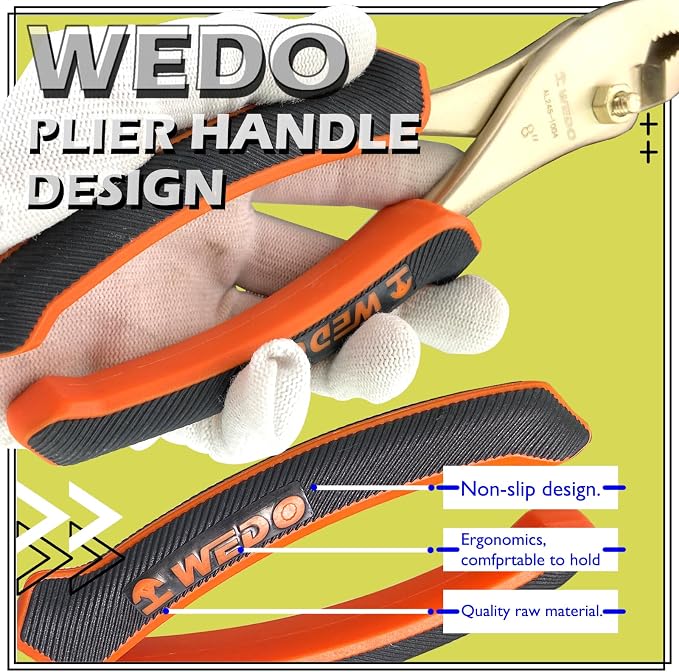 WEDO Non-Sparking Slip Joint Pliers 8", Spark-free Safety Wire Cutter Pliers, DIN Standard, BAM & FM Certificate, Opening Max 13mm, Aluminum Bronze