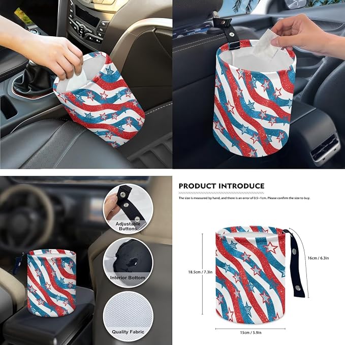 Red and Blue Stripe Stars Auto Interior Accessories Car Seat Covers with Auto Steering Wheel Cover Seat Belt Covers Car Trash Can View Mirror Cover Coaster Keychains