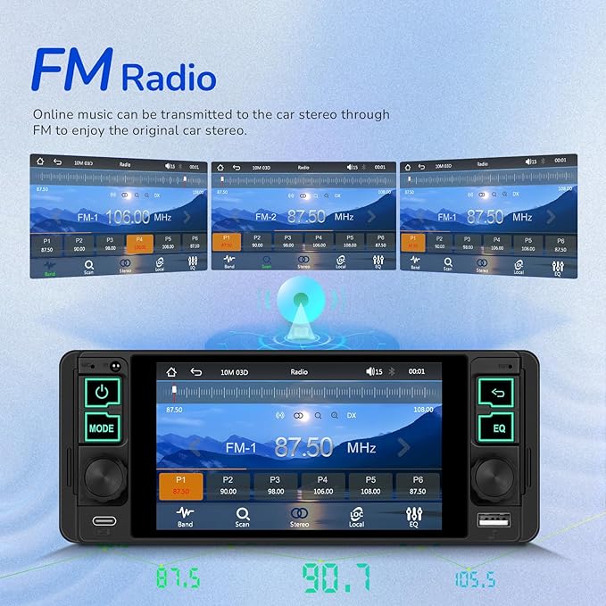 Single Din Radio Car Stereo with Wireless and Wired CarPlay & Android Auto 5.1" with Bluetooth 5.2 Car Audio Receiver AM&FM, EQ, TF, AUX＆USB, Fast Charging, AHD Backup Camera MIC