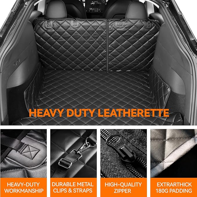Heavy-Duty Leather SUV Cargo Liner for Fold Down Split Seats, Armrest Pass-Through Compatible, Pet-Friendly, Ideal for Dogs