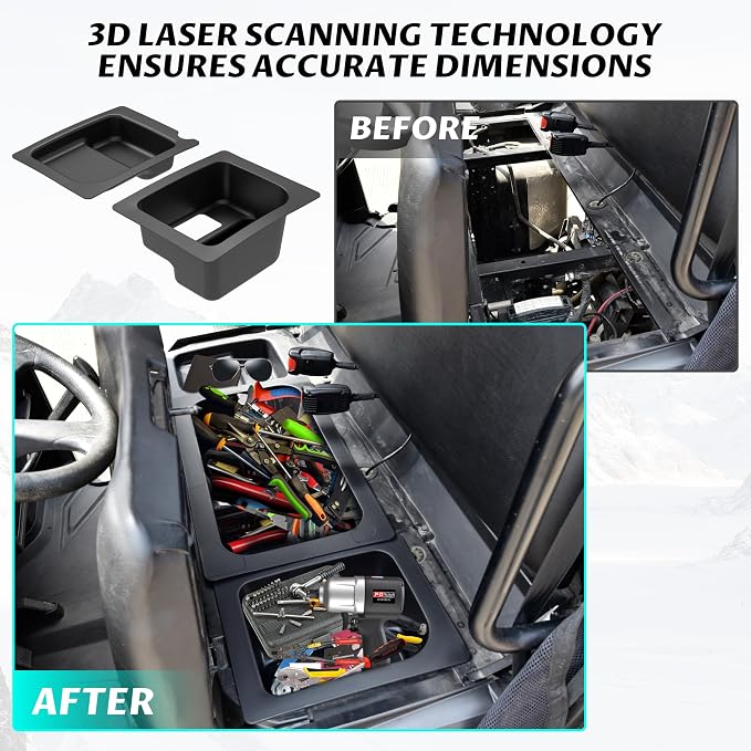 SAUTVS Left & Right Under Seat Storage Box for Ranger 570 500 15-21, Underseat Storage Bin Set Organizer Tray for Polaris Ranger 500 570 Mid Size 50" Wide 2015-2021 Accessories (2PCS, Left & Right)