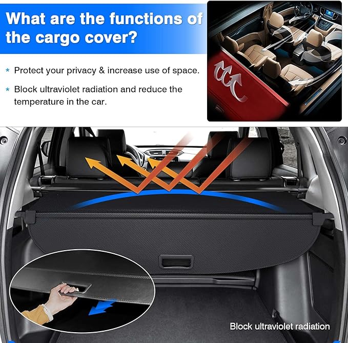 Powerty Retractable Cargo Cover for 2017-2022 Honda CRV-Canvas Texture Trunk Cover Privacy Screen Rear Security Shade for CR-V Accessories (Not for Honda HRV)