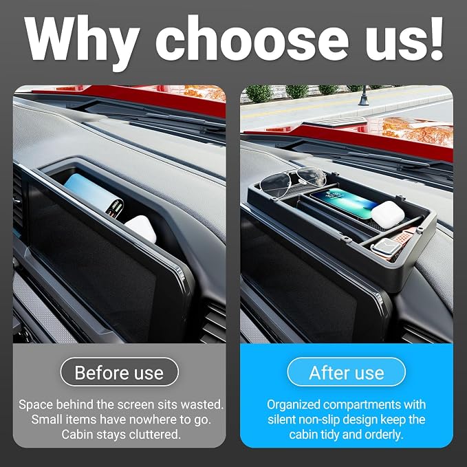 Dashboard Storage Organizer Compatible with 2022-2026 Chevy Silverado GMC Sierra 1500 24-26 2500HD 3500HD Dashboard Storage Tray Replacement for 2022-2026 Chevy Silverado Accessories