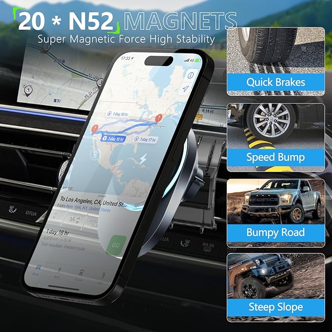 CLEC for BMW X5 2018-2023 X6 2020-2022 Magnetic Wireless Charger Car Phone Holder Mount Custom Fit for BMW X5 2018-2023 X6 2020-2022 15W Fast Charging Car Phone Holder Wireless Charger