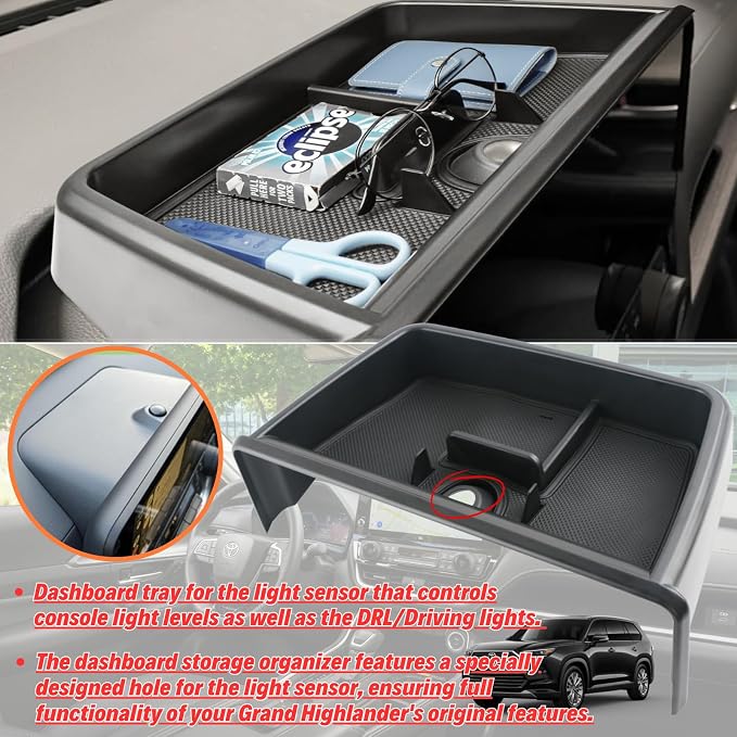 3Pcs Center Console Organizer for 2026 2025 2024 Toyota Grand Highlander Wireless Charging Mat Silicone Protective Pad - Screen Dashboard Tray Organizer & Armrest Storage Box Interior Accessories