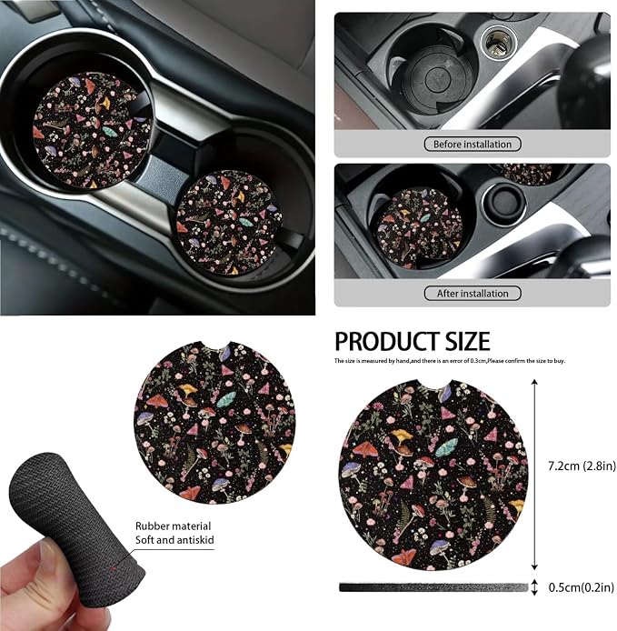 Cottagecore Mushroom Floral Butterfly Car Seat Cover Sets Car Steering Wheel Cover Seat Belt Cover Trash Bin Air Vent Storage Box Front Rear View Mirror Car Cup Holder Keychain 15Pcs