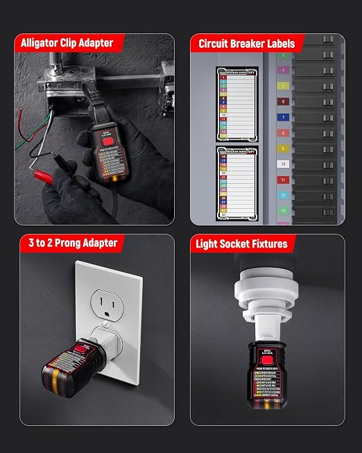 KAIWEETS Circuit Breaker Finder with LCD Display, GFCI Outlet Tester, AC 90-130V Electrical Circuit Tracer Tool with NCV Tset & Flashlight, Includes Carrying Case with Adapter, Alligator Clips -KT303P