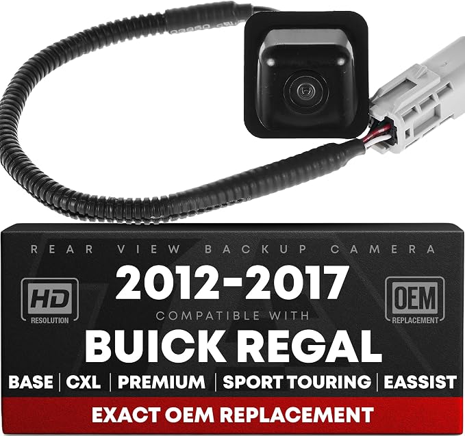 Rear View Backup Camera, Reverse Park Assist - Compatible with 2012-2017 Buick Regal Base, CXL, Premium, Sport Touring, eAssist - OEM 23323601, 22801897, 591-000, GM1960131