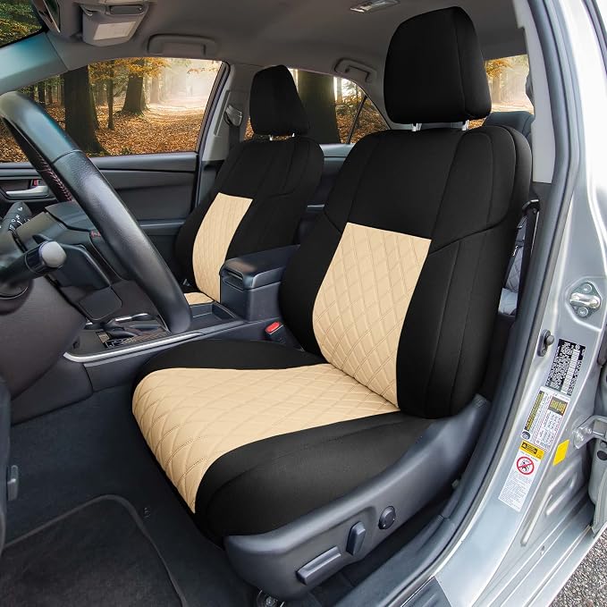FH Group Custom Fit Seat Covers Specifically Made for 2012 - 2017 Toyota Camry LE | SE | XSE | XLE - Ultraflex Neoprene Waterproof Car Seat Cover, Front Set Beige