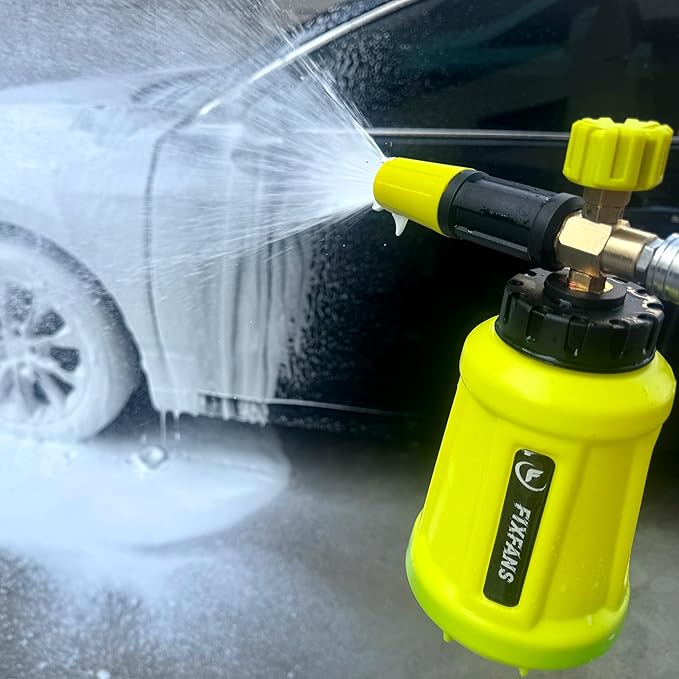 FIXFANS Foam Cannon, Wide Neck Snow Foam Lance with Replacement Adapter for Portland Husky and Ryobi Pressure Washer, Heavy Duty Power Washer Foam Blaster with 1/4 Inch Quick Connector, 5 Nozzle Tips