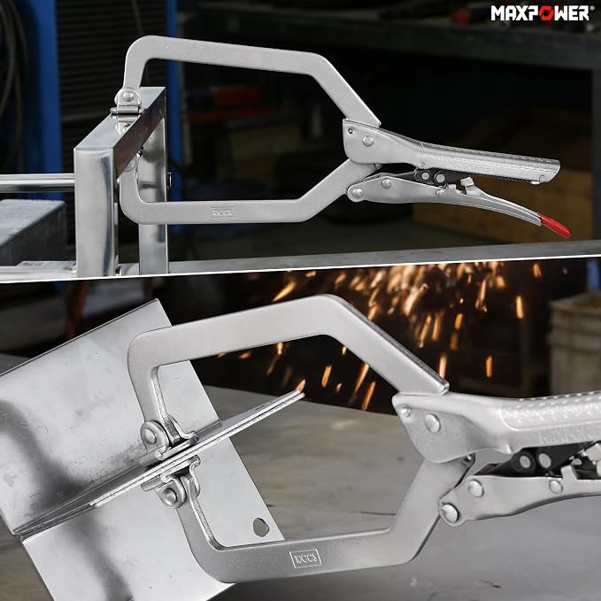 MAXPOWER 10.5 inch Self Adjusting Locking C Clamp, 3.9 inch Jaw Capacity, Long Reach Automatic Locking C-Clamps Pliers with Swivel Pad