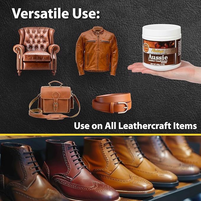 Fiebing's Aussie Leather Conditioner 2-Pack (14 oz) - Contains Beeswax to Withstand Hot Conditions - Preserve, Moisturize, Strengthen, Waterproof Leathercraft, Car, Furniture, Purse, Boot, Shoe
