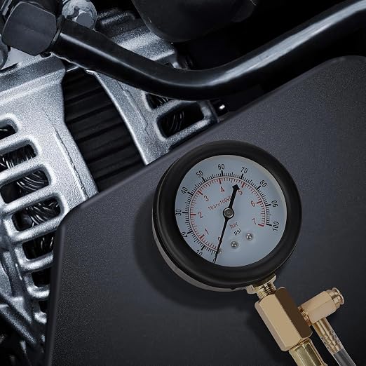 Hromee Fuel Pressure Test Kit 0-100PSI with 9.49,7.89,6.30 Fuel Line Fittings and Quick Connected Hose