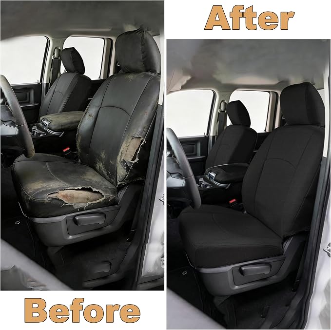 Bench Seat Covers for Toyota Tacoma Crew Cab 2005 2006 2007 2008 2009 2010 2011 2012 2013 2014 2015 Heavy Duty Cloth Protector Accessories with Non-Folding Passenger Seat，Black（Front）