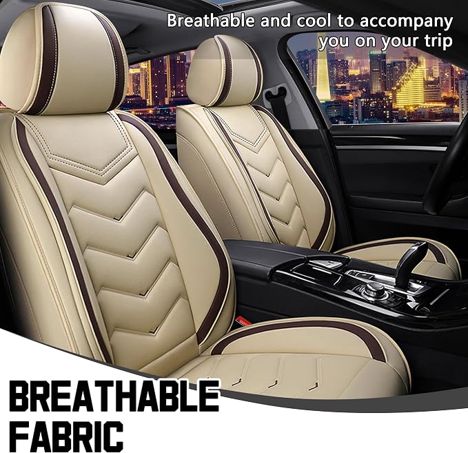 CTDS Car Seat Covers for Chevy Equinox 2005-2026, Stylish Sport Seat Cover, Premium Nappa Leather Car Seat Cover. Automobile Seat Covers Sets.(Standard 2 Seats/Beige)