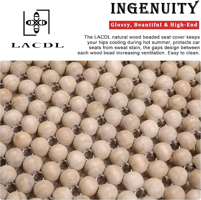 LACDL Beaded Car Seat Covers for Cars, Cooling Bead Seat Cover for Trucks & SUVs - Auto Ventilated Seat Cooler Pad, Natural Wood Breathable Beads - Sweat Protector for Summer, Burlywood