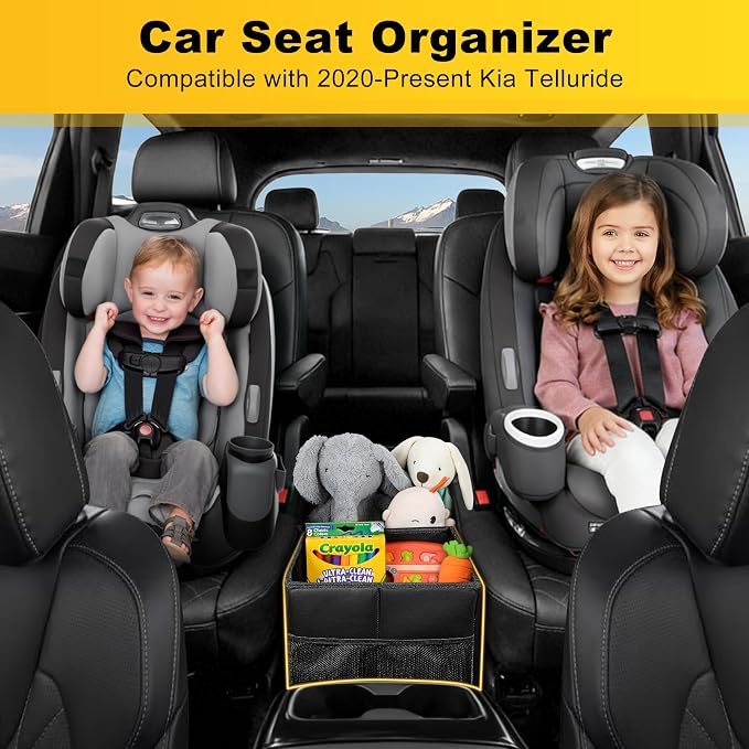 Car Seat Organizer Compatible with 2020-2025 2026 Kia Telluride - Telluride Black Seat Console Organizer Backseat Box for Kids Toys Baby Supplies Dog Toys Snack Storage Bin Travel Accessories