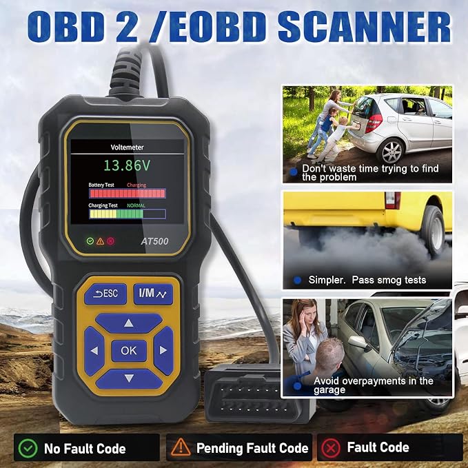 Car OBD2 Scanner Code Reader Engine Fault Code Reader iKiKin AT500 Professional Reader Scanner Diagnostic Tool Check Engine Light Scan Tool for OBD II Protocol Cars Since 1996