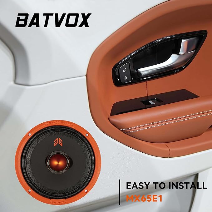 MX65E1 Midrange Loudspeaker 6.5" Orange Bullet, 400W Max, 6 Ohms, Premium Quality Audio Door Speakers for Car or Truck Stereo Sound System, Orange (2 Speaker)