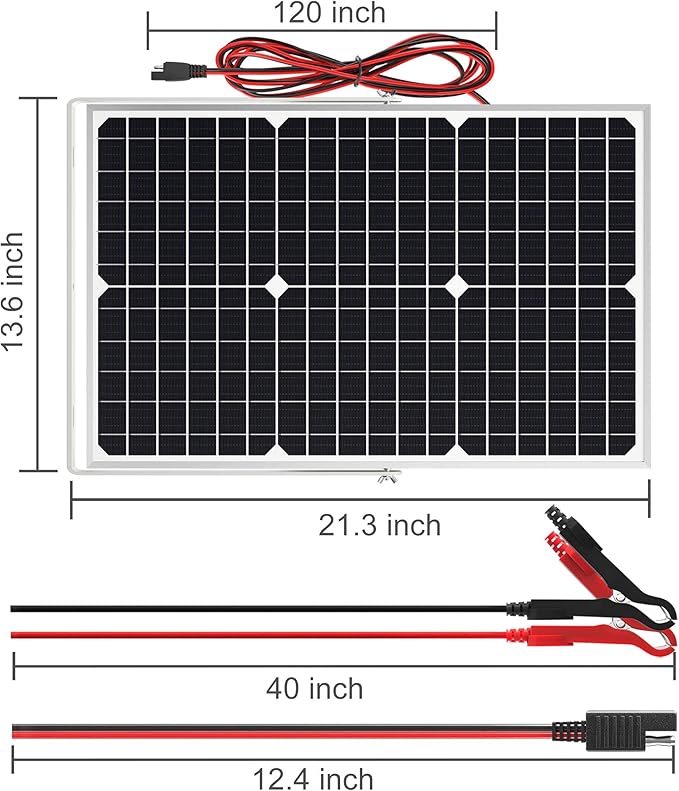 SOLPERK Solar Panel Kit 30W 12V, Waterproof Solar Battery Trickle Charger Maintainer + Upgrade Waterproof Controller + Adjustable Mount Bracket for Boat Car RV Motorcycle Marine Automotive