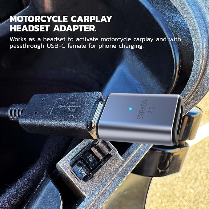 MaedHawk Bypass 2.0 Motorcycle CarPlay Bluetooth Headset Adapter with Passthrough USB-C Charging Port (Grey)