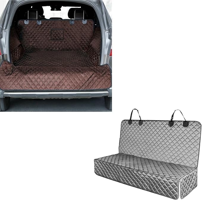 PETICON Dog Car Seat Cover and Cargo Liner, Nonslip Durable Pet Back Seat Bench Cover and Waterproof Pet Cargo Cover for Cars, Trucks, SUVs, Jeep, Bundle