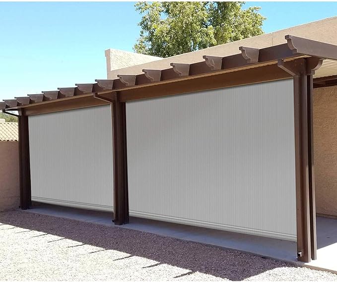E&K Sunrise 8'W x 11.5'H Roll Up Outdoor Roller Shade Blind Sun Shade UV Block for Patio, Porch, Backyard, Gazebo, Deck, Pergola (Gray)