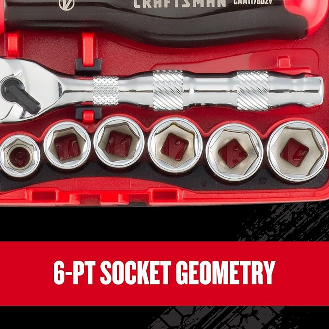 CRAFTSMAN V-SERIES Socket Set with 80-tooth Low Profile Ratchet, 38 Piece Shallow MM, 1/4 Inch Drive (CMMT45751V)