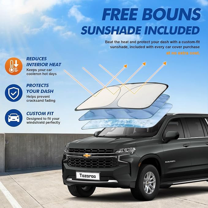 Car Cover Waterproof All-Weather,Heavy-Duty Outdoor Full Exterior Automobiles SUV(Length 202-230 inch) with Windshield Sun Shade Universal Fit Chevrolet Chevy Suburban, GMC Yukon XL etc