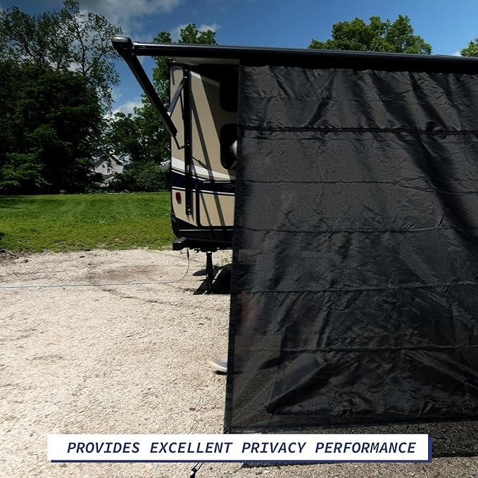 NAIMORUI RV Awning Shade Screen with Zipper, 8'X18'3" RV Awning Front Shade Screen, Black Mesh UV Blocker Sunshade Complete Kits for RV Camper Motorhome Trailer, Black