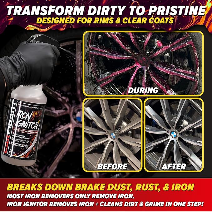 Carfidant Iron Ignitor - Iron Remover & Wheel Cleaner - Color-Changing Purple Decon Spray for Brake Dust, Rust, Fallout - Safe on Paint, Rims & Metal - Car Detailing - pH Neutral - 32oz