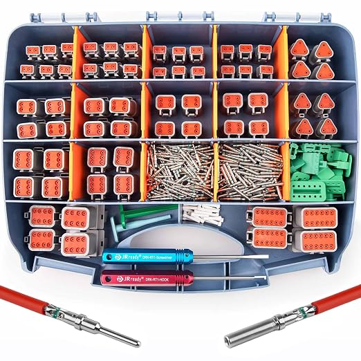 JRready ST6309 Deutsch DT Connector Kit 416PCS, 2 3 4 6 8 12 Pin IP68 Waterproof Automotive Electrical Connectors, Size 16 Solid Contacts, 14-20 AWG for Car Truck Boat Off-Road Wiring