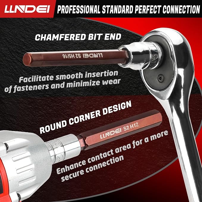 LLNDEI 19PCS 3/8-Inch Drive Extra Long Allen Hex Bit Socket Set &48PCS 3/8" Drive Impact Socket Set