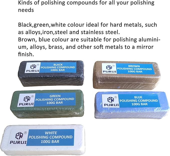 PURUI 8 Inch Bench Grinder Polishing Kit for All Metals, Kit Includes 3PC 8 Inch Buffing Wheels, 5PC 100g Bar Buffing Compounds, 2PC 5/8 Inch Bench Grinder Spindle Adapter, 1PC Microfibre Cloth, 11PCS