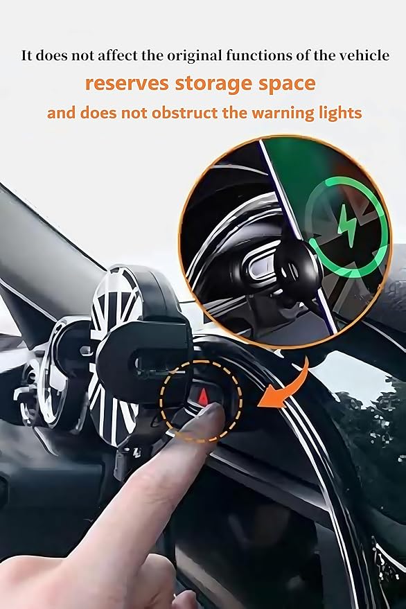 Persevere Car Phone Holder for Mini Cooper F54, F55, F56, F57, F60 with Auto-Open/Close Charging, 360° Rotatable Portable Only for Circular Display Screen for 4-6.9'' Smartphones