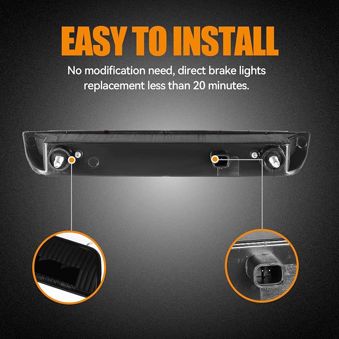 Third 3rd Brake Light LED for 2014-2019 Nissan Rogue, High Mount Rear Brake Lights Assembly for 14-19 Nissan Rogue, Waterproof Center Cab Lamp Stop Light (Black)