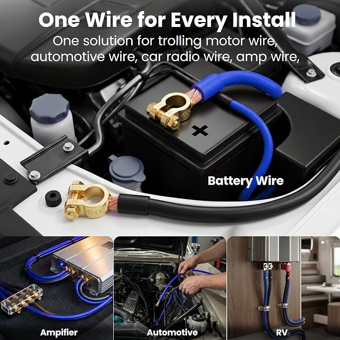 GEARit 4 Gauge Wire (50ft Each - Black/Blue Translucent) Copper Clad Aluminum CCA - Primary Automotive Wire Power/Ground, Battery Cable, Car Audio Speaker, RV Trailer, Amp, Electrical 4ga AWG 50 Feet