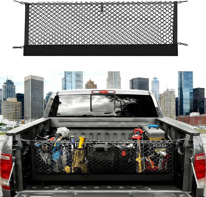 Envelope Style Truck Bed Cargo Net Compatible with Toyota Tundra 2007-2026,Highly Elastic Truck Cargo Net for Tundra Accessories, Upgraded Storage Bag & Heavy Duty Carabiners