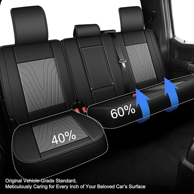 Truck Seat Covers Full Set Custom Fit for 2009-2026 Ford F150 & 2017-2026 F250/F350/F450 Super Duty Waterproof Leather Seat Protectors (Black & Gray)