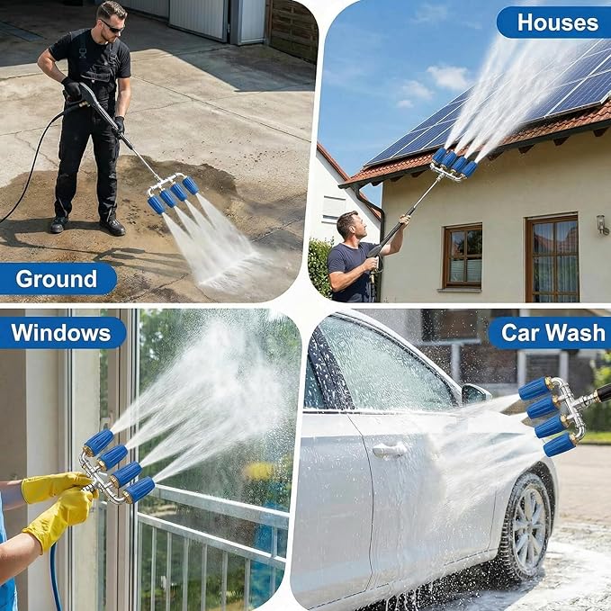 Quad Turbo Nozzle Pressure Washer, Quad Pressure Washer Nozzle, 360° Rotating 4000 PSI Turbo Nozzle with 1/4" Quick Connector 2.0 Orifice, 304 Stainless Steel for Driveway/Deck Clean(Blue)