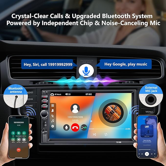 Double Din Car Stereo,7 Inch Car Radio with HD Touch Screen Bluetooth Car Stereo,Bluetooth Hands-Free Calling,Mirror Link,AUX/EQ/SWC