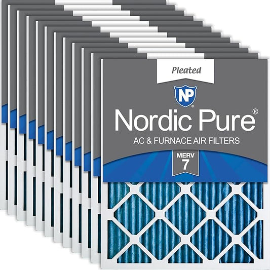 Nordic Pure 16x20x1 (Actual Size: 15 1/2 x 19 1/2 x 3/4) Pleated MERV 7 Air Filters 12 Pack