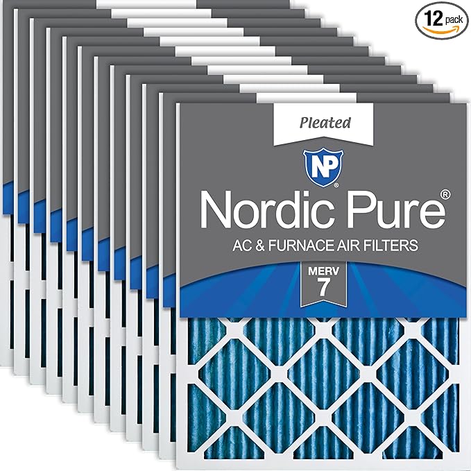 Nordic Pure 12x20x1 (Actual Size: 11 1/2 x 19 1/2 x 3/4) Pleated MERV 7 Air Filters 12 Pack