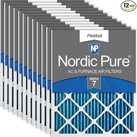 Nordic Pure 12x20x1 (Actual Size: 11 1/2 x 19 1/2 x 3/4) Pleated MERV 7 Air Filters 12 Pack